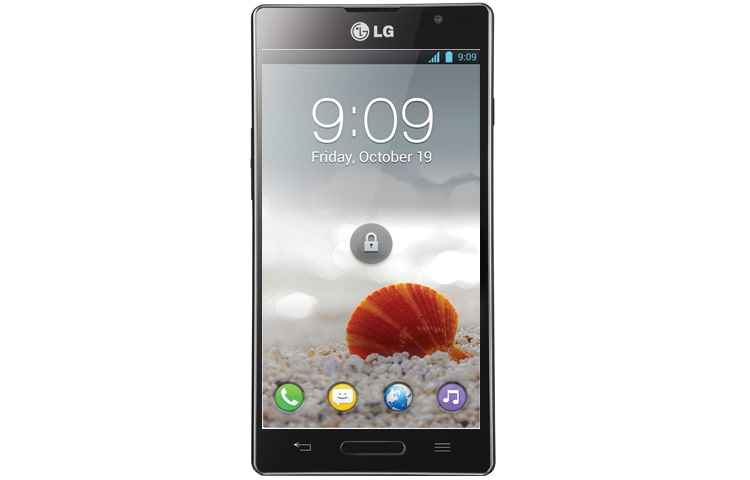Front view of LG Optimus L9. Temukan ruang yang lebih besar untuk menjelajah internet dengan tampilan 4.7”, terbesar di kelasnya. Selain itu, ponsel ini menawarkan detail-detail yang kaya dan memberikan kenyamanan yang lebih dalam melihat tampilannya. P765